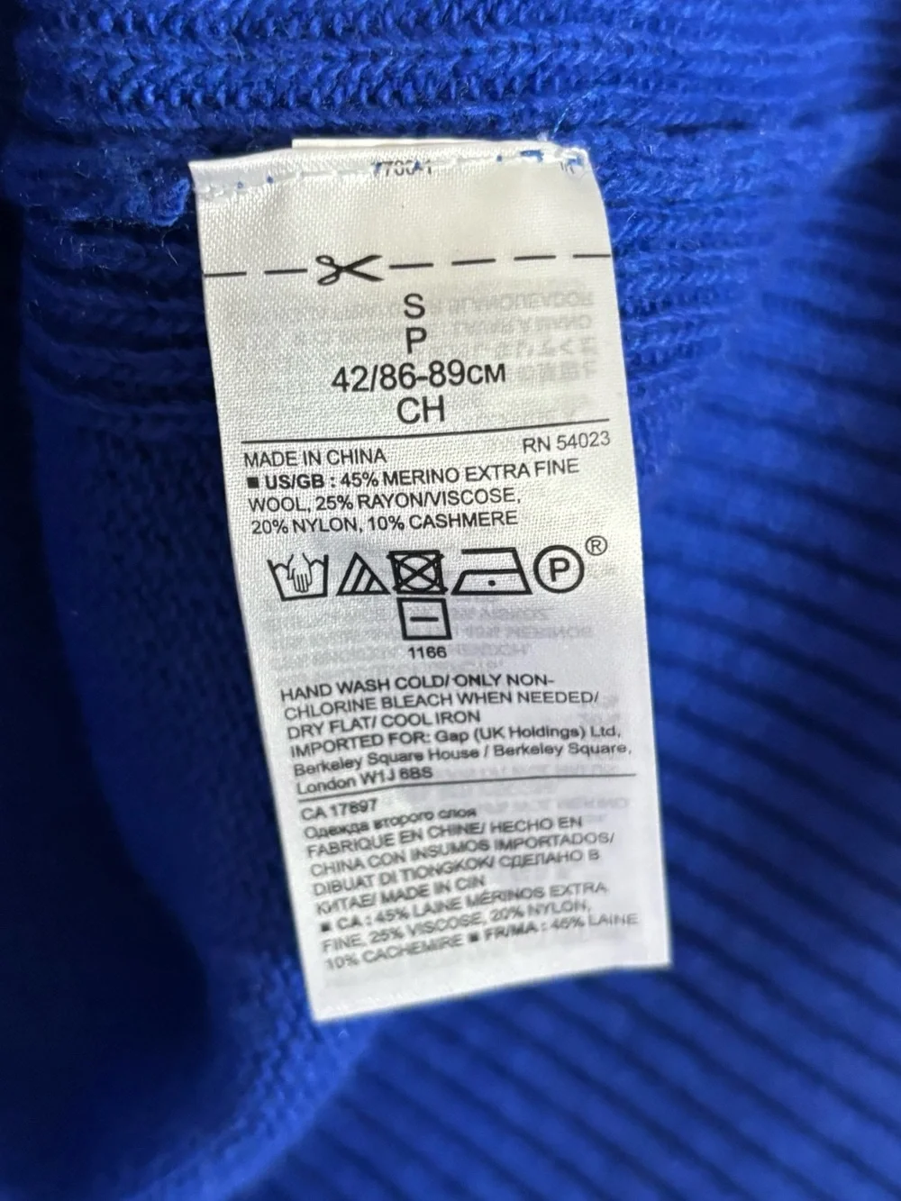 Banana Republic Cobalt Royal Blue V-Neck Wool Blend Sweater with Button Back